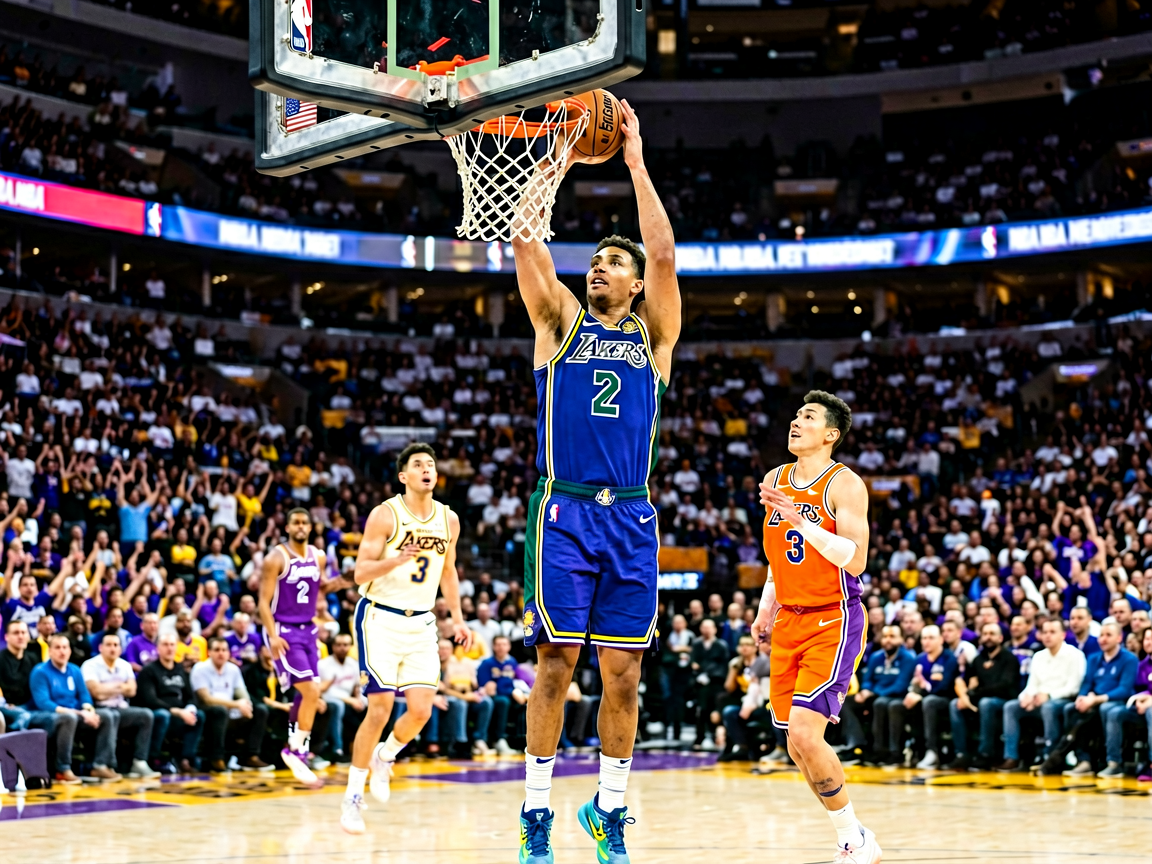 NBA篮球比赛现场，球员扣篮精彩瞬间